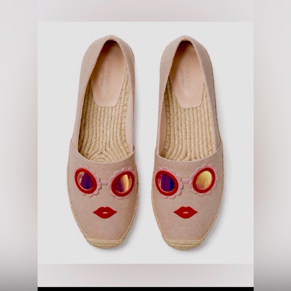 Kate Spade Geralda Glasses Espadrilles Pale Vellum K0052 Pale pink Size 9 NWOT